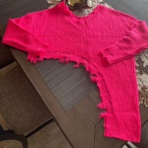 Hot Pink Distressed Sweater (SOLD)